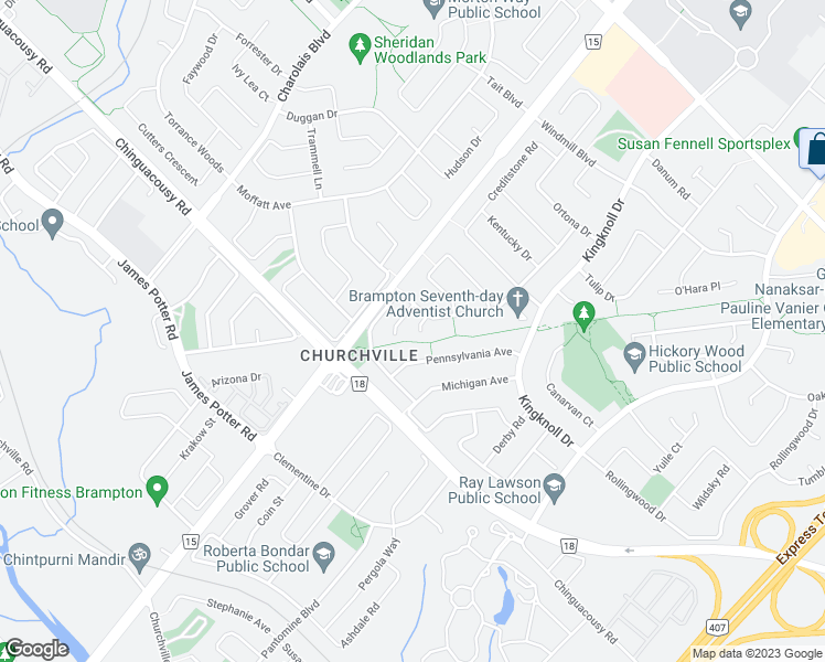 map of restaurants, bars, coffee shops, grocery stores, and more near 12 Santa Anita Court in Brampton