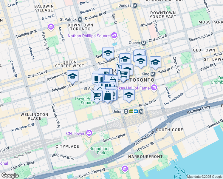map of restaurants, bars, coffee shops, grocery stores, and more near in Toronto
