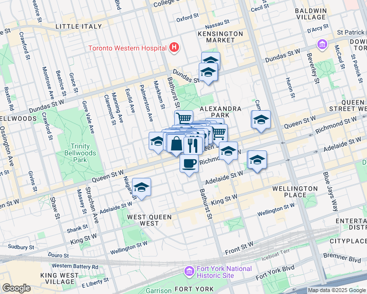 map of restaurants, bars, coffee shops, grocery stores, and more near 462 Willis Street in Toronto