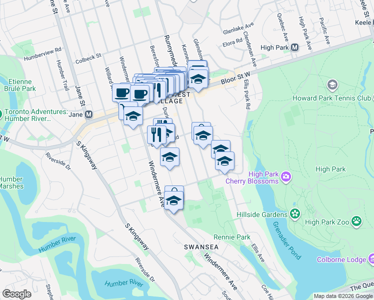 map of restaurants, bars, coffee shops, grocery stores, and more near 58 Beresford Avenue in Toronto