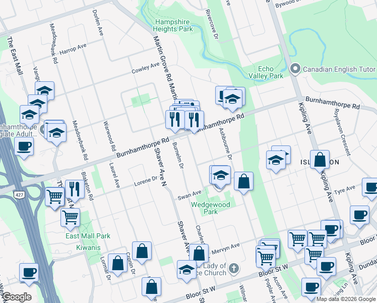 map of restaurants, bars, coffee shops, grocery stores, and more near in Toronto