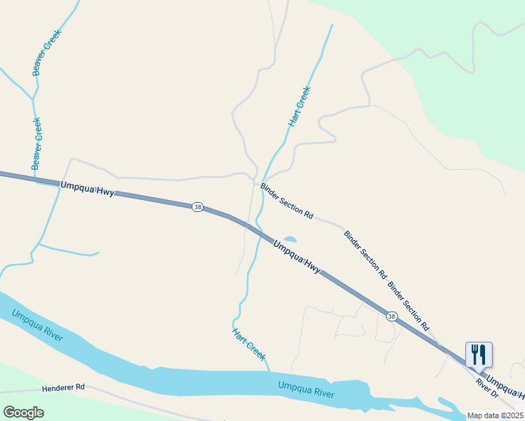 map of restaurants, bars, coffee shops, grocery stores, and more near 16213 Oregon 38 in Elkton
