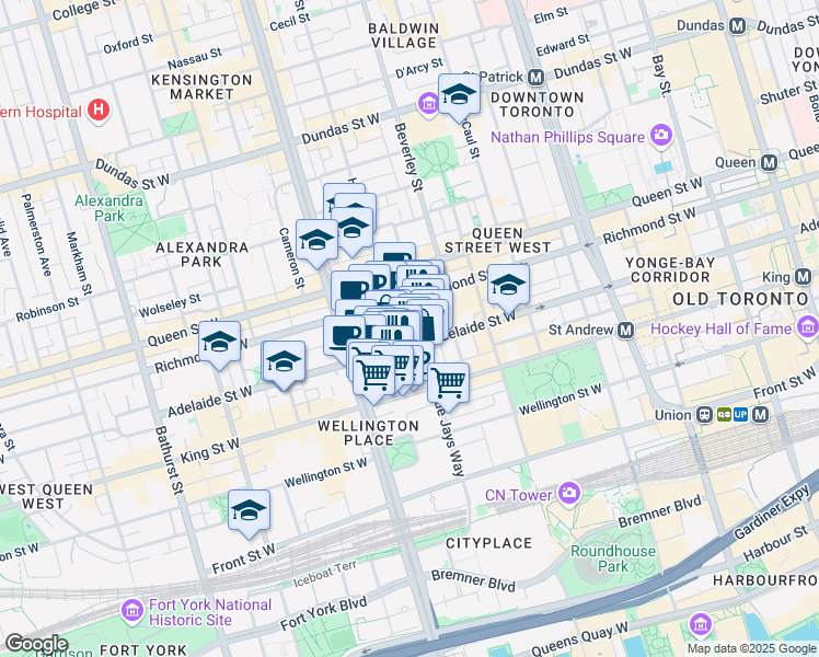 map of restaurants, bars, coffee shops, grocery stores, and more near in Toronto
