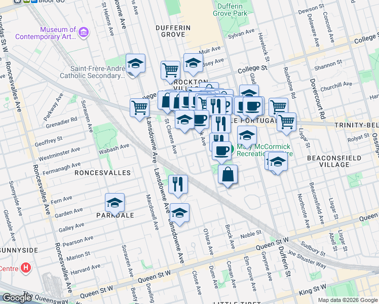 map of restaurants, bars, coffee shops, grocery stores, and more near 38 Wyndham Street in Toronto