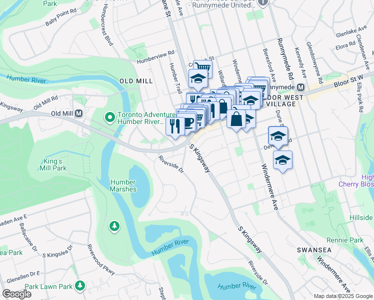 map of restaurants, bars, coffee shops, grocery stores, and more near in Toronto