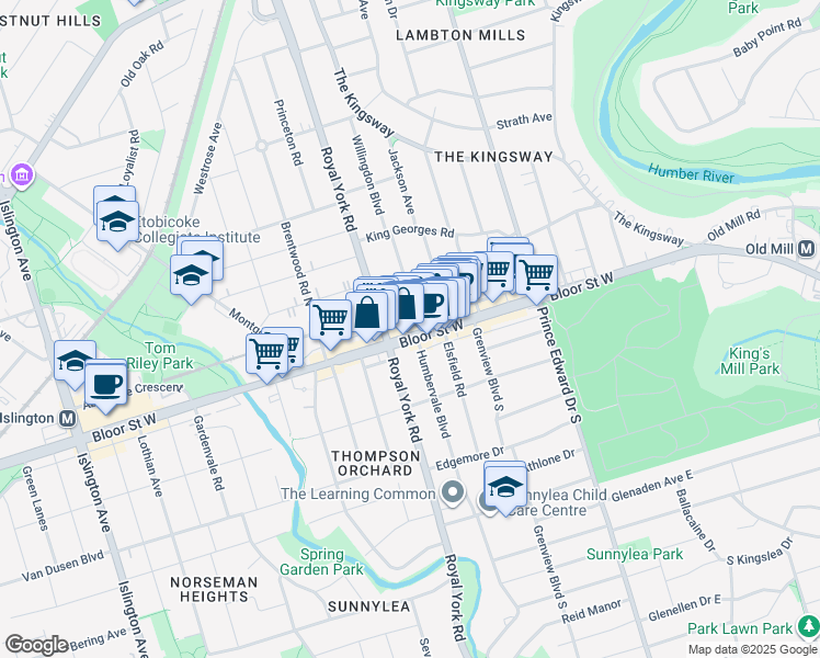 map of restaurants, bars, coffee shops, grocery stores, and more near in Toronto