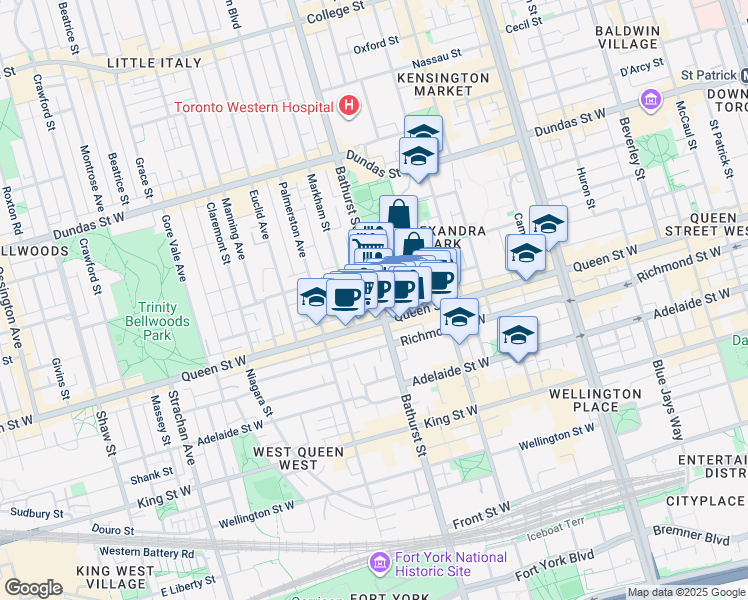 map of restaurants, bars, coffee shops, grocery stores, and more near in Toronto