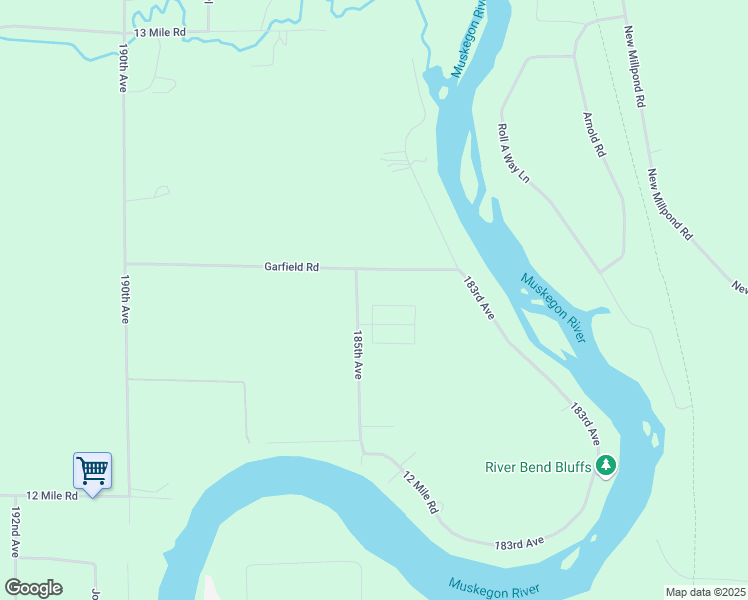 map of restaurants, bars, coffee shops, grocery stores, and more near 12380 185th Avenue in Big Rapids