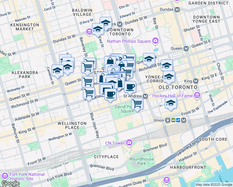 map of restaurants, bars, coffee shops, grocery stores, and more near in Toronto
