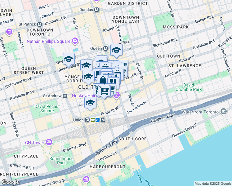 map of restaurants, bars, coffee shops, grocery stores, and more near in Toronto
