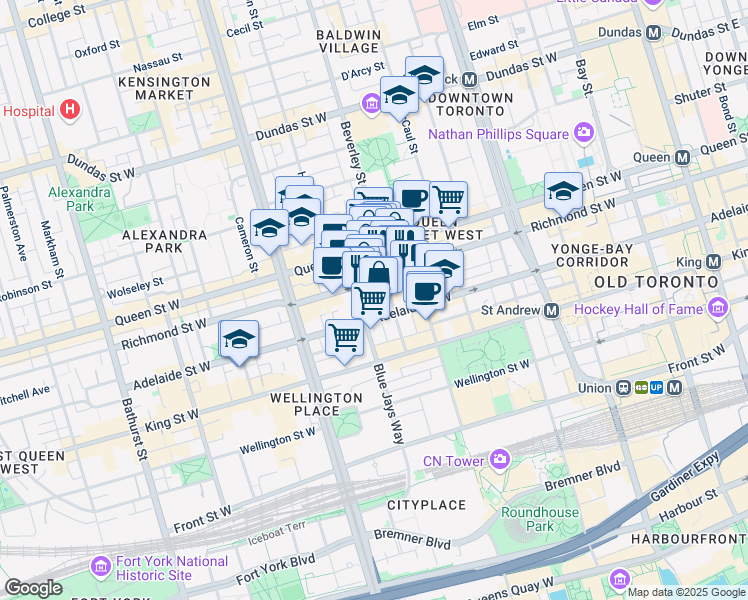 map of restaurants, bars, coffee shops, grocery stores, and more near in Toronto