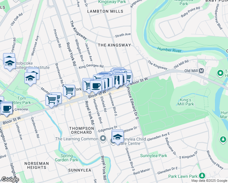 map of restaurants, bars, coffee shops, grocery stores, and more near in Toronto
