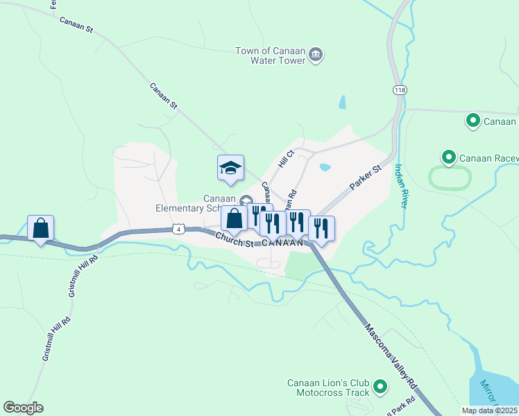 map of restaurants, bars, coffee shops, grocery stores, and more near 32 Canaan Street in Canaan