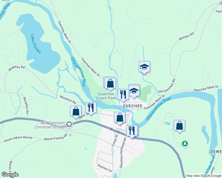 map of restaurants, bars, coffee shops, grocery stores, and more near 1957 Quechee Main Street in Hartford