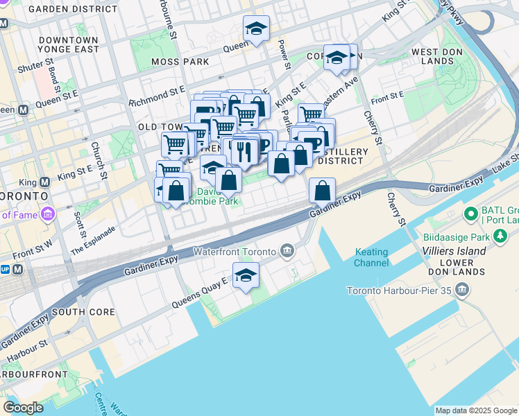 map of restaurants, bars, coffee shops, grocery stores, and more near in Toronto