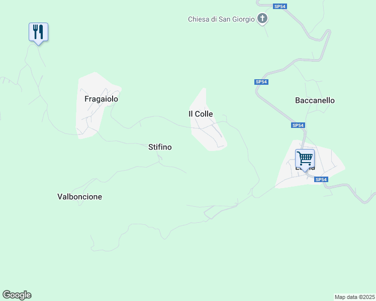 map of restaurants, bars, coffee shops, grocery stores, and more near 25 Via Fragaiolo in Provincia di Arezzo