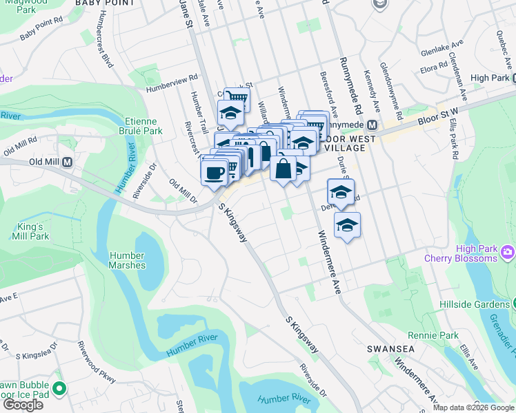map of restaurants, bars, coffee shops, grocery stores, and more near 82 Mayfield Avenue in Toronto