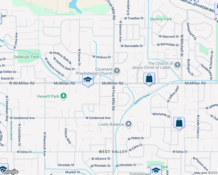 map of restaurants, bars, coffee shops, grocery stores, and more near 10681 West McMillan Road in Boise