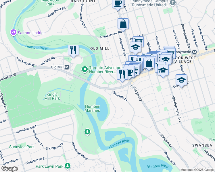 map of restaurants, bars, coffee shops, grocery stores, and more near 2 Traymore Crescent in Toronto