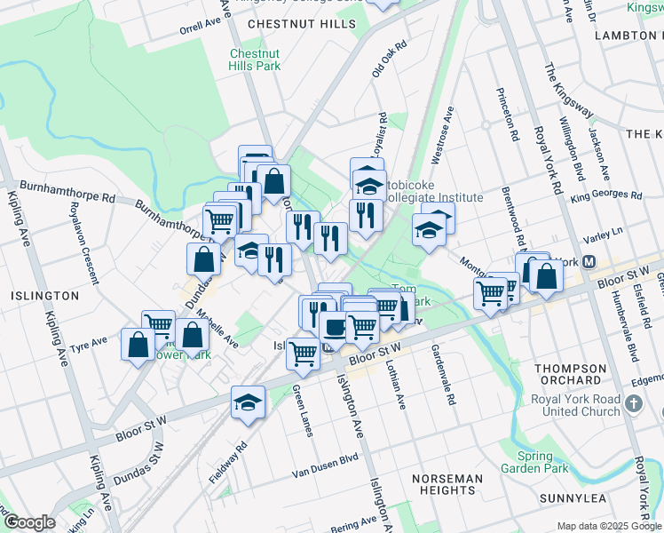 map of restaurants, bars, coffee shops, grocery stores, and more near 90 Cordova Avenue in Toronto