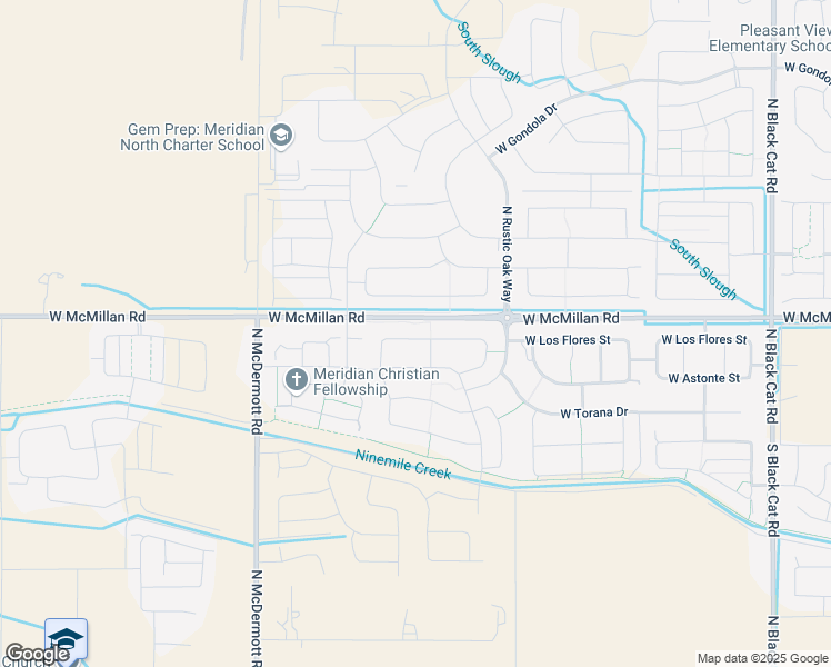 map of restaurants, bars, coffee shops, grocery stores, and more near 5760 West los Flores Drive in Meridian