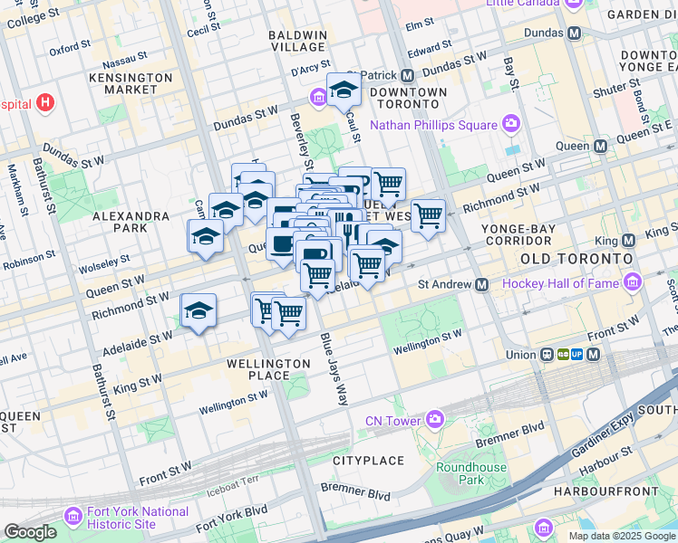 map of restaurants, bars, coffee shops, grocery stores, and more near in Toronto