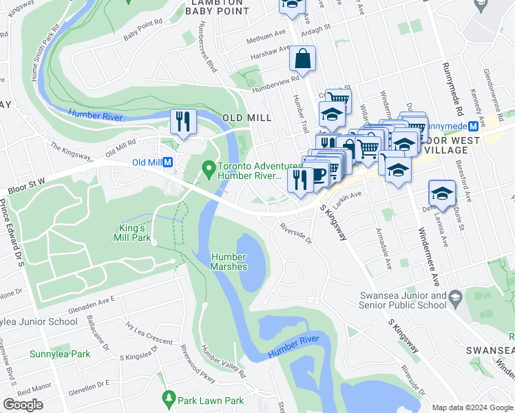 map of restaurants, bars, coffee shops, grocery stores, and more near in Toronto