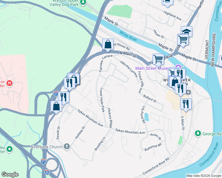 map of restaurants, bars, coffee shops, grocery stores, and more near 277 Lower Hyde Park in Hartford