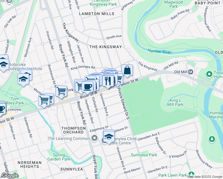 map of restaurants, bars, coffee shops, grocery stores, and more near in Toronto