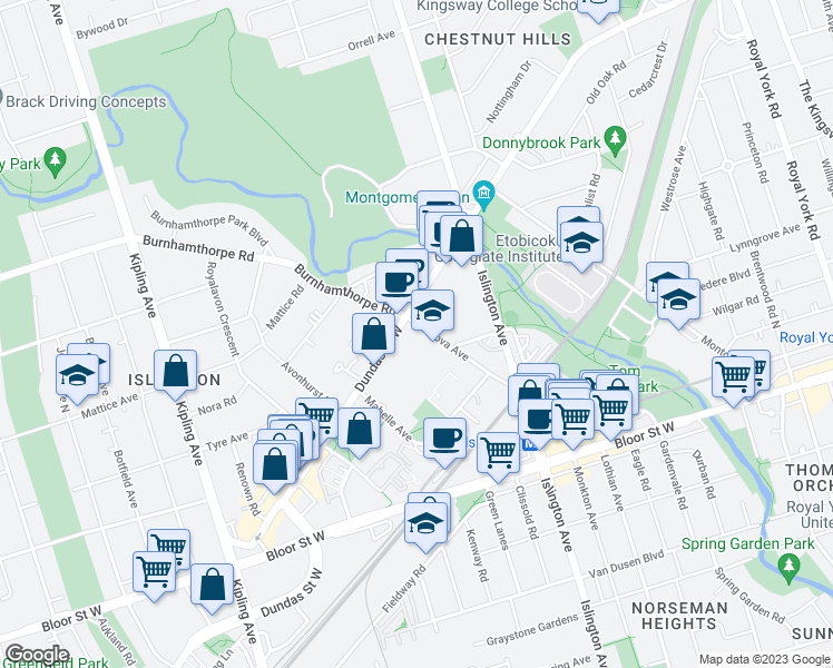 map of restaurants, bars, coffee shops, grocery stores, and more near in Toronto