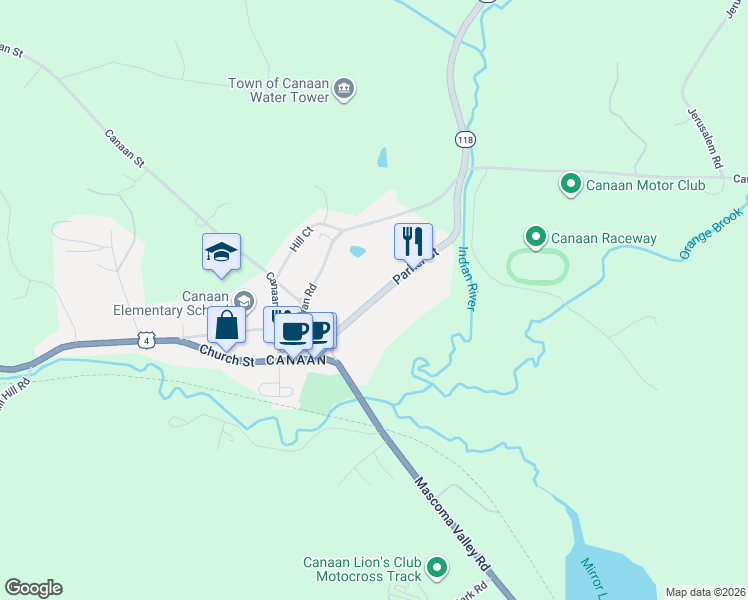map of restaurants, bars, coffee shops, grocery stores, and more near 49 New Hampshire 118 in Canaan