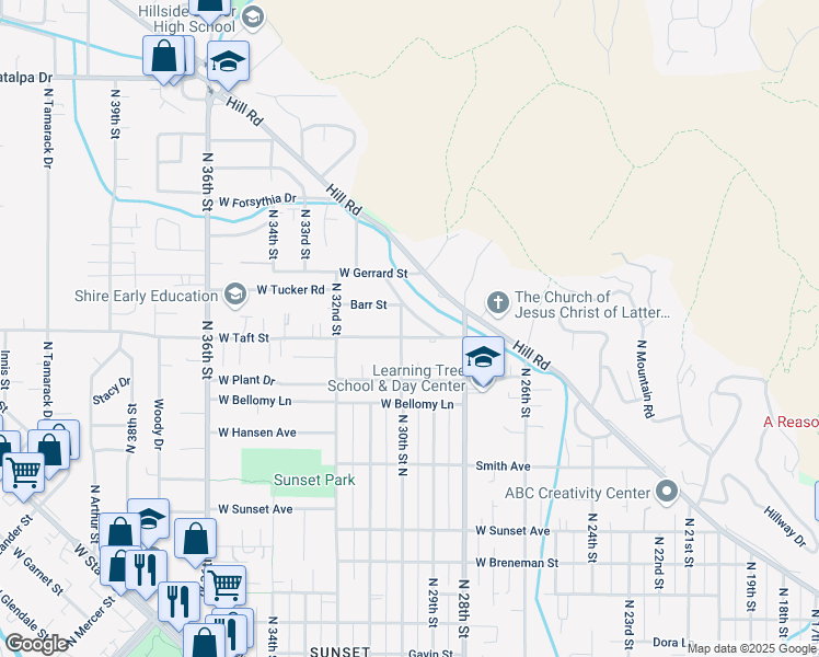 map of restaurants, bars, coffee shops, grocery stores, and more near 3115 North 30th Street in Boise