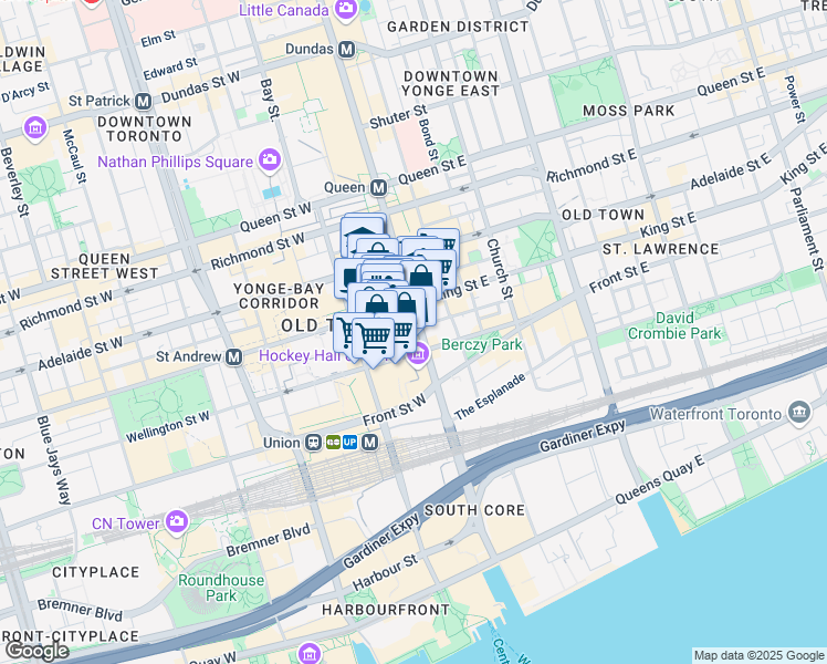 map of restaurants, bars, coffee shops, grocery stores, and more near 60 Yonge Street in Toronto