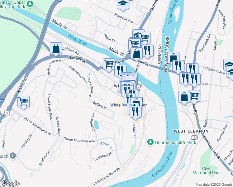 map of restaurants, bars, coffee shops, grocery stores, and more near Gates Street in Hartford
