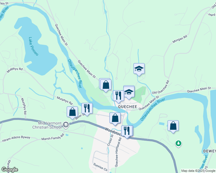 map of restaurants, bars, coffee shops, grocery stores, and more near 1957 Quechee Main Street in Hartford
