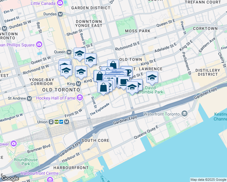 map of restaurants, bars, coffee shops, grocery stores, and more near in Toronto