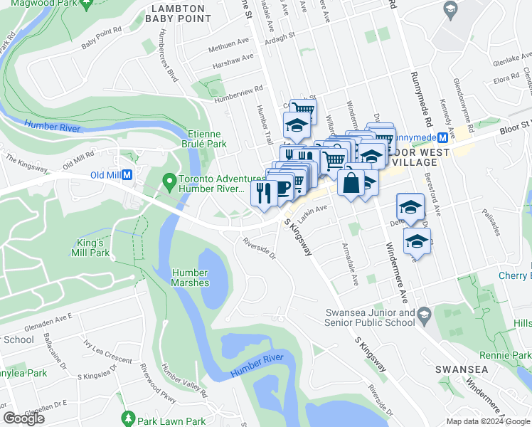 map of restaurants, bars, coffee shops, grocery stores, and more near in Toronto