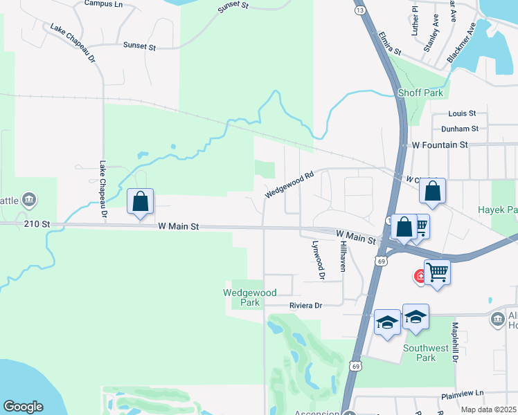 map of restaurants, bars, coffee shops, grocery stores, and more near 206 Wedgewood Road in Albert Lea