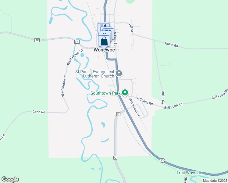 map of restaurants, bars, coffee shops, grocery stores, and more near 204 South East Street in Wonewoc