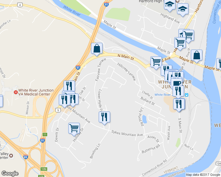 map of restaurants, bars, coffee shops, grocery stores, and more near 277 Lower Hyde Park in Hartford