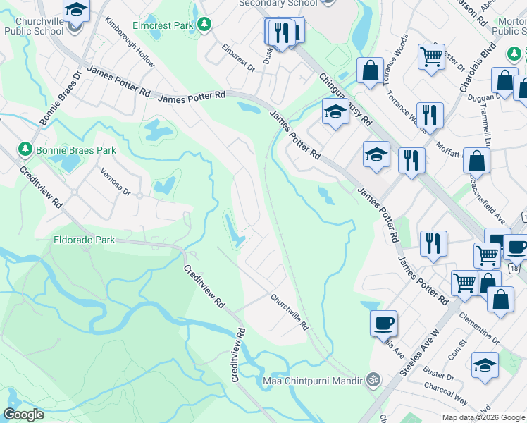 map of restaurants, bars, coffee shops, grocery stores, and more near 118 Leadership Drive in Brampton