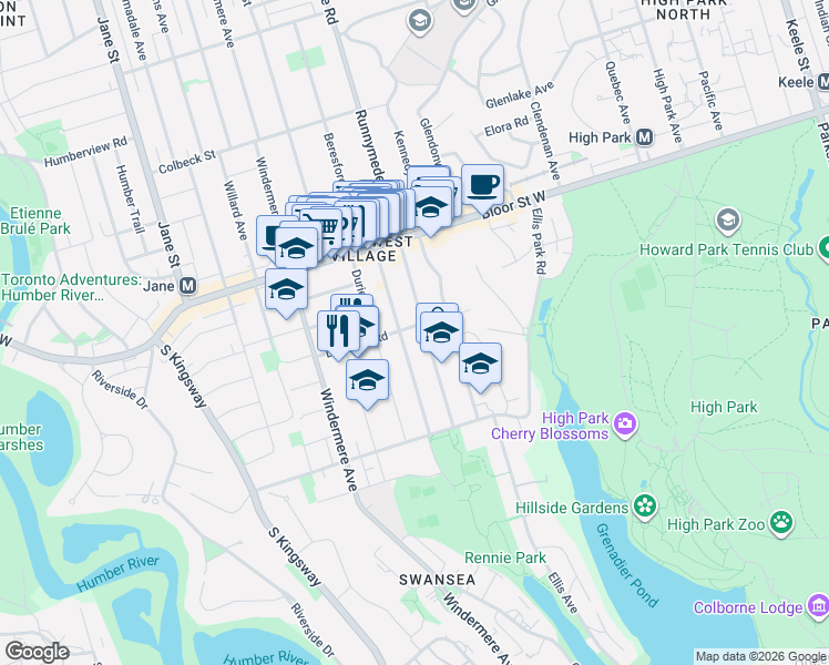 map of restaurants, bars, coffee shops, grocery stores, and more near 37 Deforest Road in Toronto
