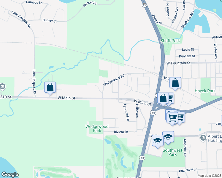 map of restaurants, bars, coffee shops, grocery stores, and more near 210 McArthur Drive in Albert Lea