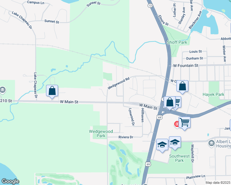 map of restaurants, bars, coffee shops, grocery stores, and more near 210 McArthur Drive in Albert Lea