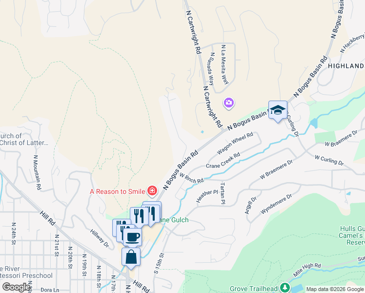 map of restaurants, bars, coffee shops, grocery stores, and more near 3115 Winsome Road in Boise