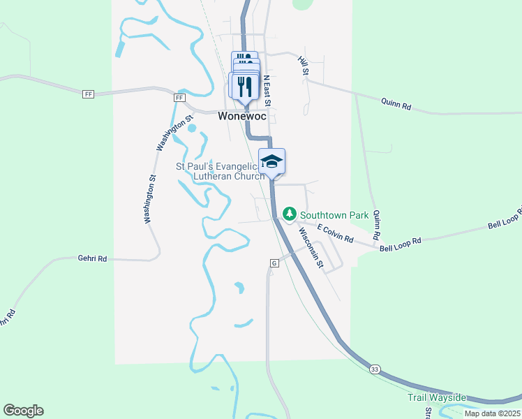 map of restaurants, bars, coffee shops, grocery stores, and more near 204 South East Street in Wonewoc