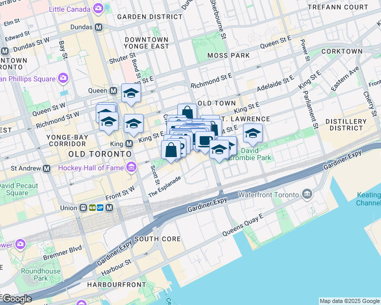 map of restaurants, bars, coffee shops, grocery stores, and more near in Toronto