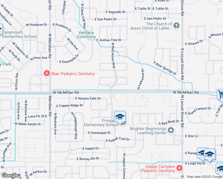 map of restaurants, bars, coffee shops, grocery stores, and more near 701 East McMillan Road in Meridian