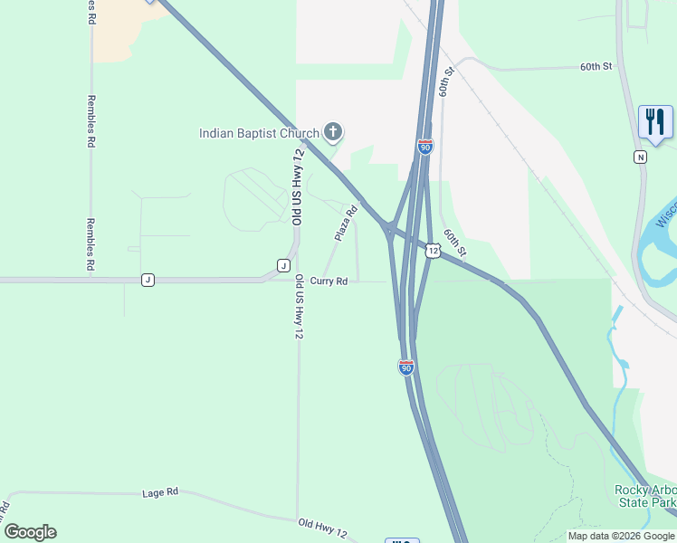 map of restaurants, bars, coffee shops, grocery stores, and more near W862 Curry Road in Wisconsin Dells