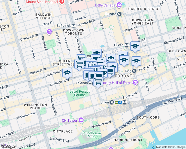 map of restaurants, bars, coffee shops, grocery stores, and more near in Toronto